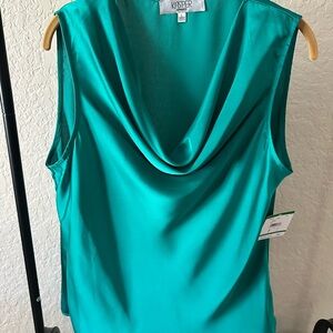 Kasper Seagreen Cowl Neck Sleeveless Satin top